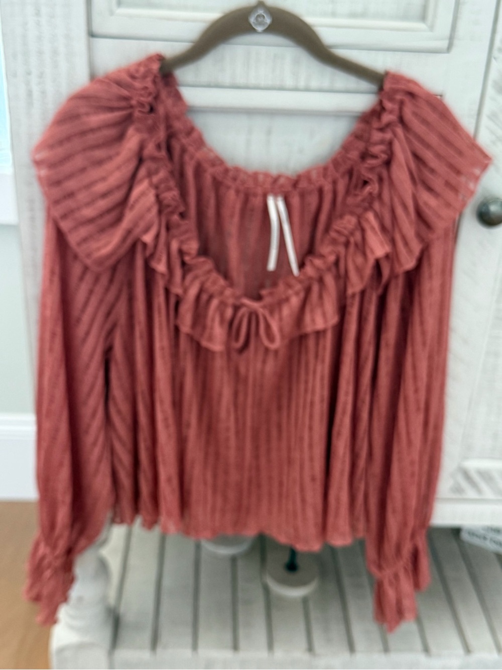Free People Ruffled Velvet Peasant Blouse - Dusty Rose
